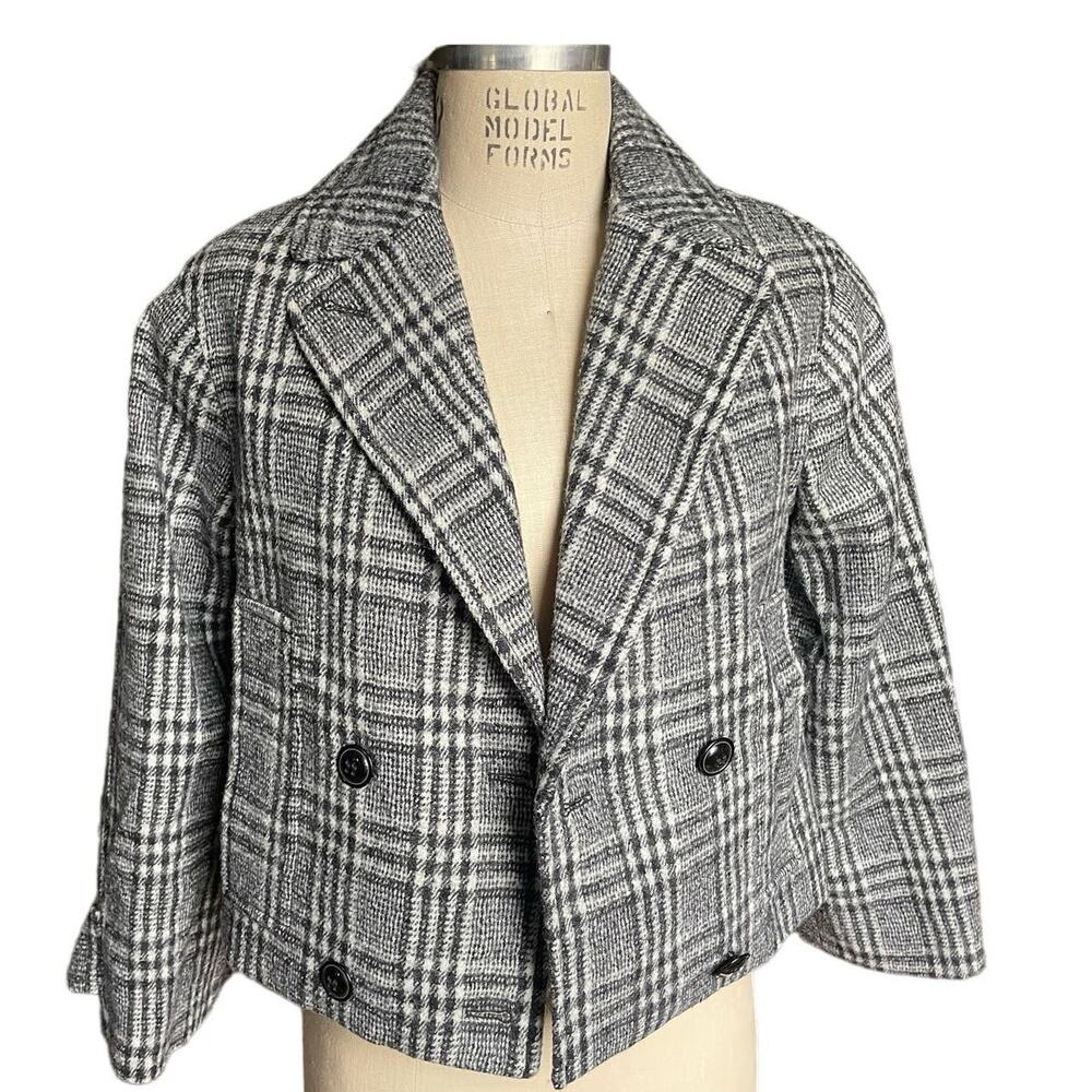 Baum Und Pferdgarten Double-Breasted Black & White Wool Crop Jacket Size 34/US 2